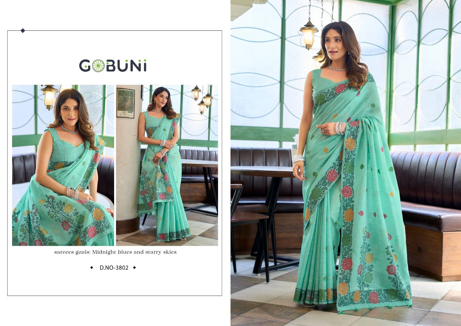 SUMAN BY GOBUNI 3801 To 3806  Series Indian Traditional Wear Collection Beautiful Stylish Fancy Colorful Occasional Wear Linen Jacquard Sarees At Wholesale Price